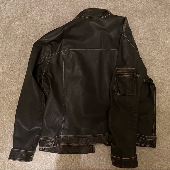 Vintage Guess Men's Leather Moto Jacket - Picture 2 of 4